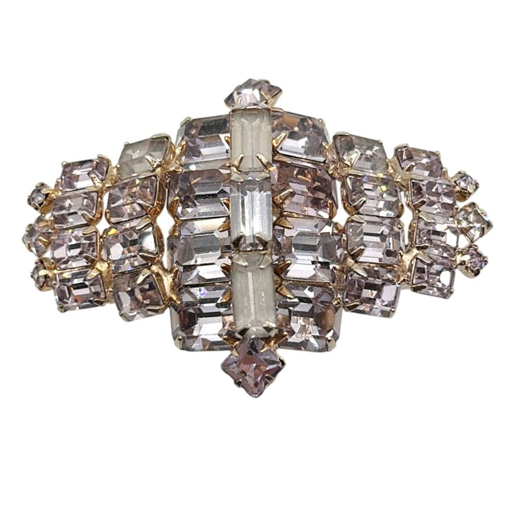 Pale Pink Art Deco Style Square Rhinestones Brooch 2.5”